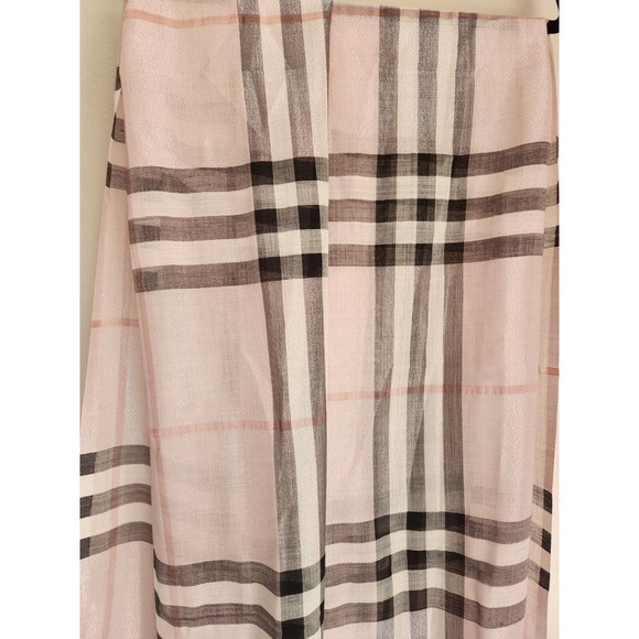 Burberry Lightweight Giant Check Wool Silk Viscose Scarf 84.6'' x 27.6'' Pink - Picture 5 of 16